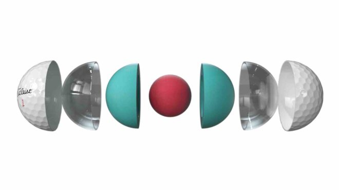 Die vier Komponenten des Titleist Pro V1x Golfballs