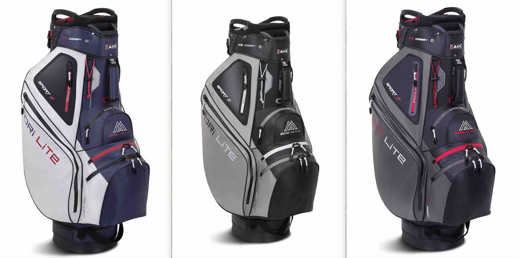 Das sind drei weitere Farbkombinationen des Golfbag, die zur Auswahl stehen
