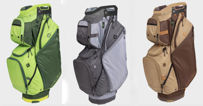 Drei Farbvarianten des Sun Mountain Eco Lite WR Golfbags