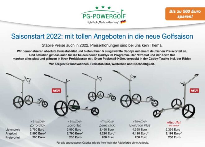 PG-Powergolf Saison Angebote 2022