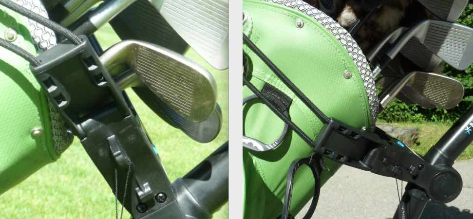 Test E-Golf Trolley - Die verstellbare Bag-Halterung ist sehr hilfreich