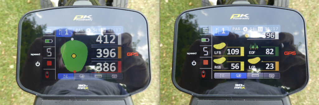 PowaKaddy RX1 GPS Remote - verschiedene Display-Ansichten